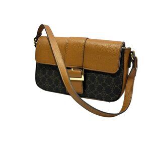 Nanette Lepore WMNs Fiona Chocolate Logo Flap Baguette Monogrammed Shoulder Bag